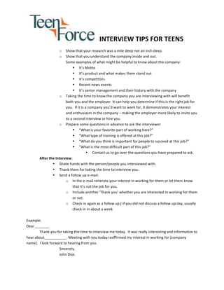 Job Interview Tips For Teen